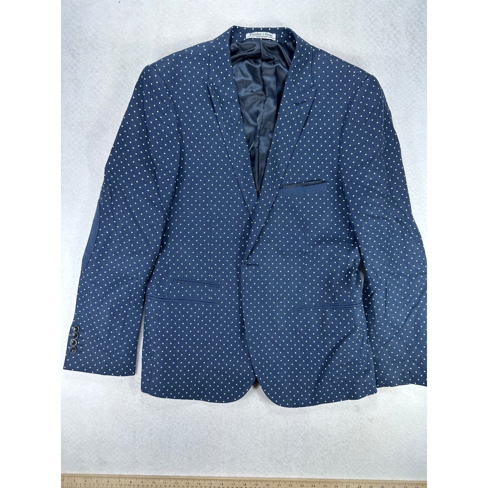 Paisley & Gray Mens 40S Slim Fit Navy Polka Dot Linen Blend Blazer Sport Coat